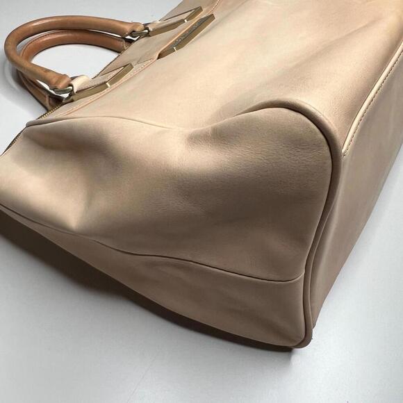 Calvin Klein Beige Leather Satchel Tote Bag Gold Hardware Structured Large Purse - Picture 13 of 15